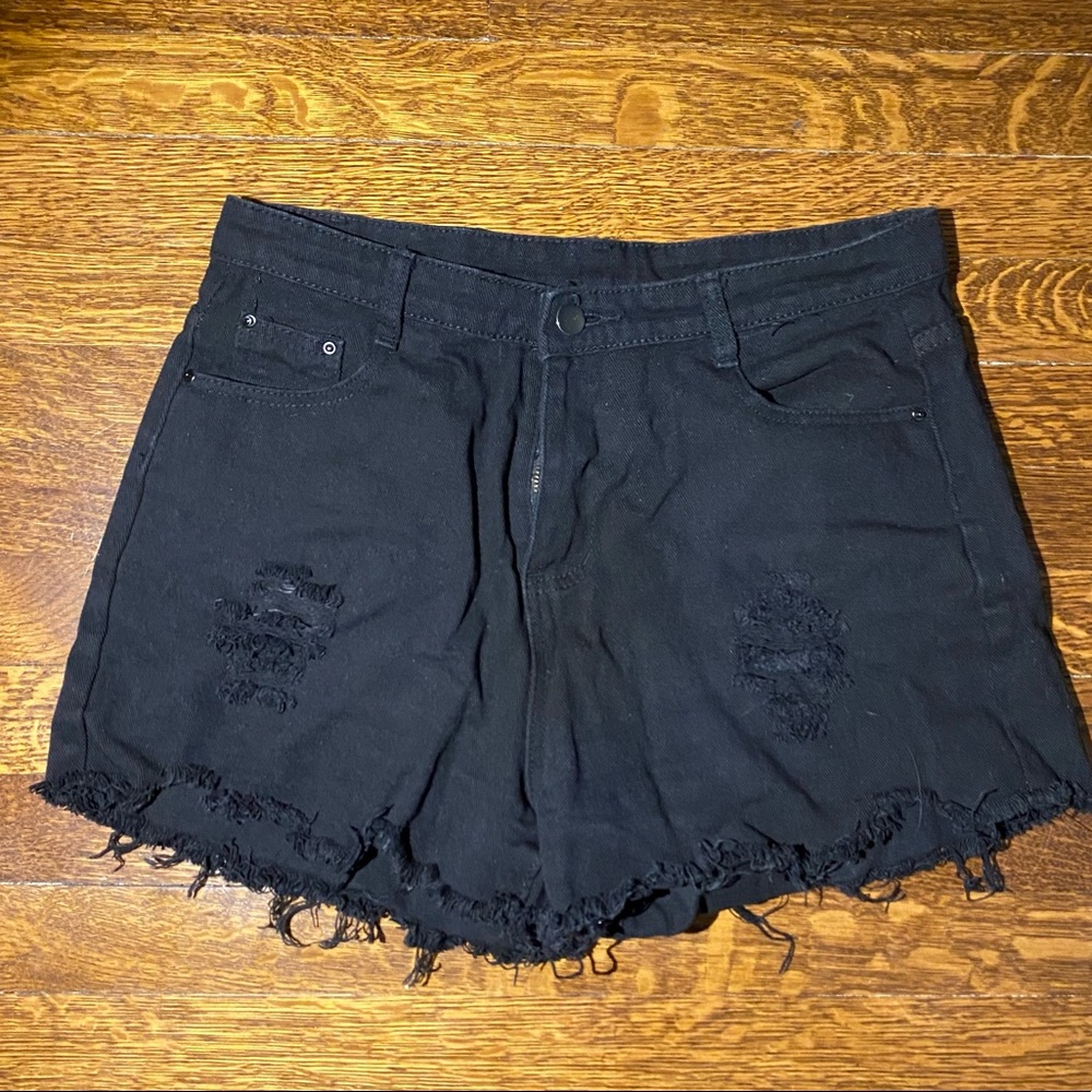 Black Distressed Jean Shorts